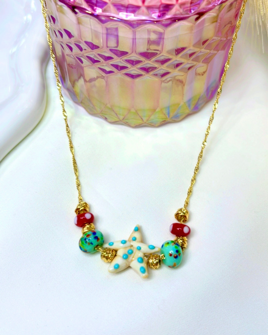 Blue dots Starfish Necklace