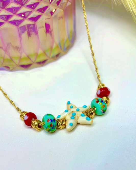 Blue dots Starfish Necklace